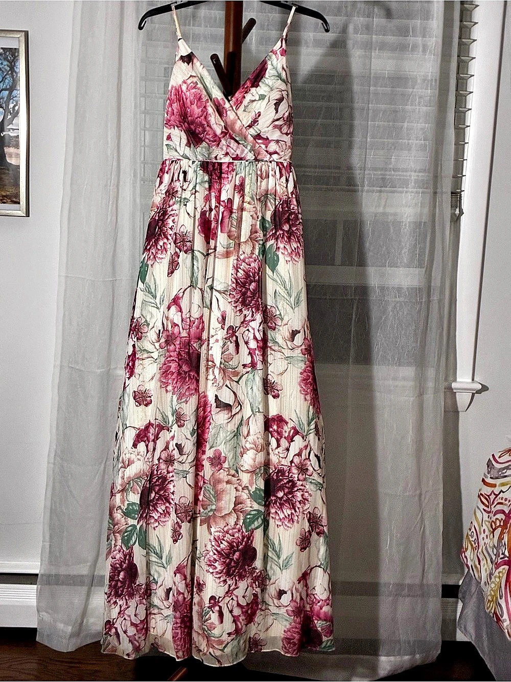 City Studio Floral Maxi Dress with Lace Back – Size 5